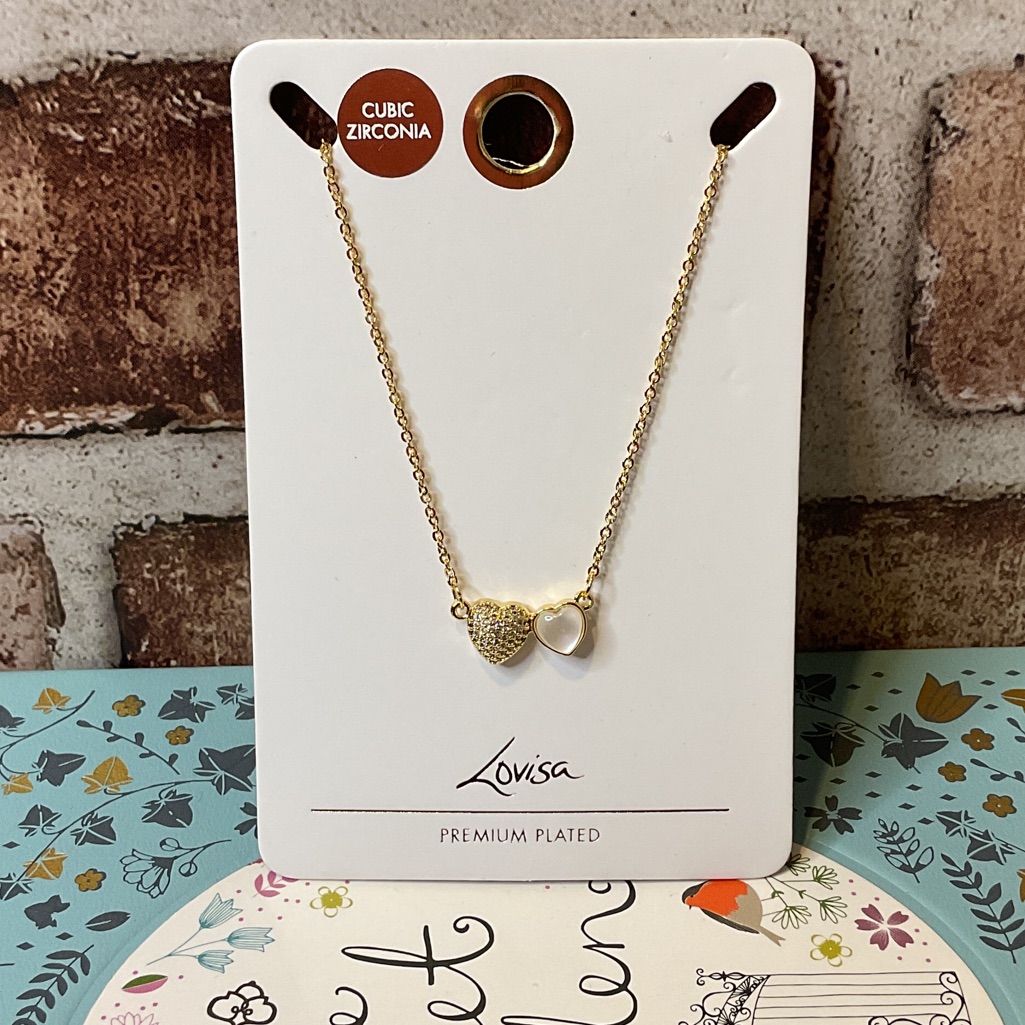 Lovisa Premium Yellow Gold Plated Double Heart Necklace W/ Cubic Zirconia